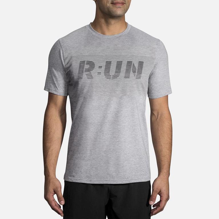 Brooks Distance Graphic Mens Short Sleeve Running Shirt - Grey - Indonesia (AZWN-70369)